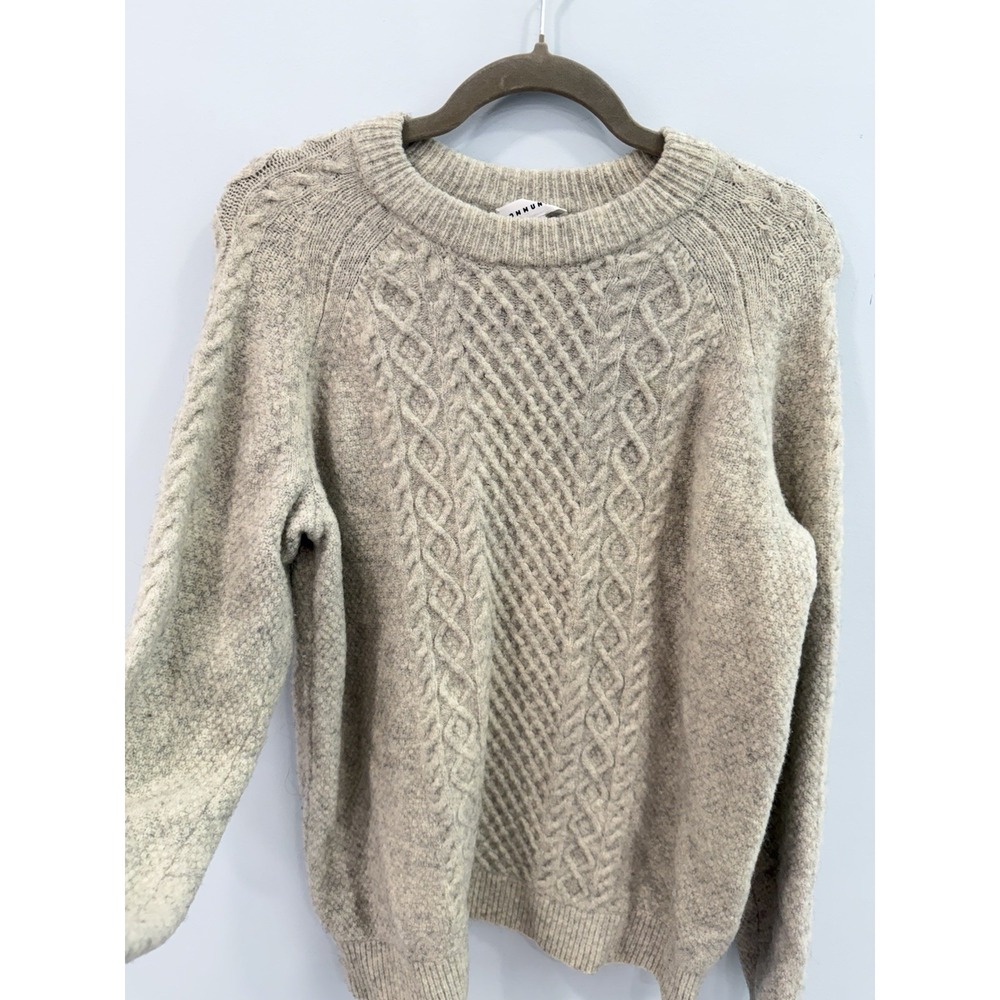 Community Wool Yak Blend Cable Knit Sweater Medium Beige Cream Cozy Pullover - Picture 5 of 11